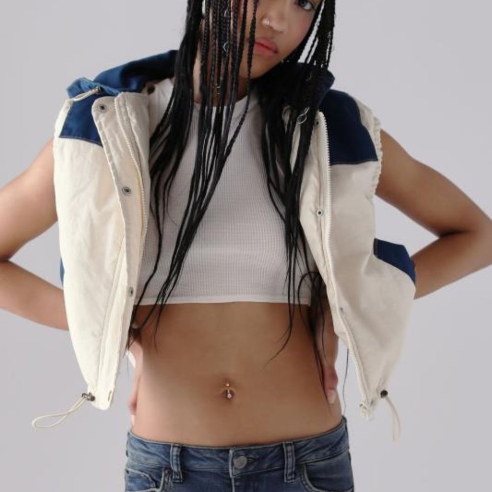 BDG Yara Denim and Linen Puffer Vest